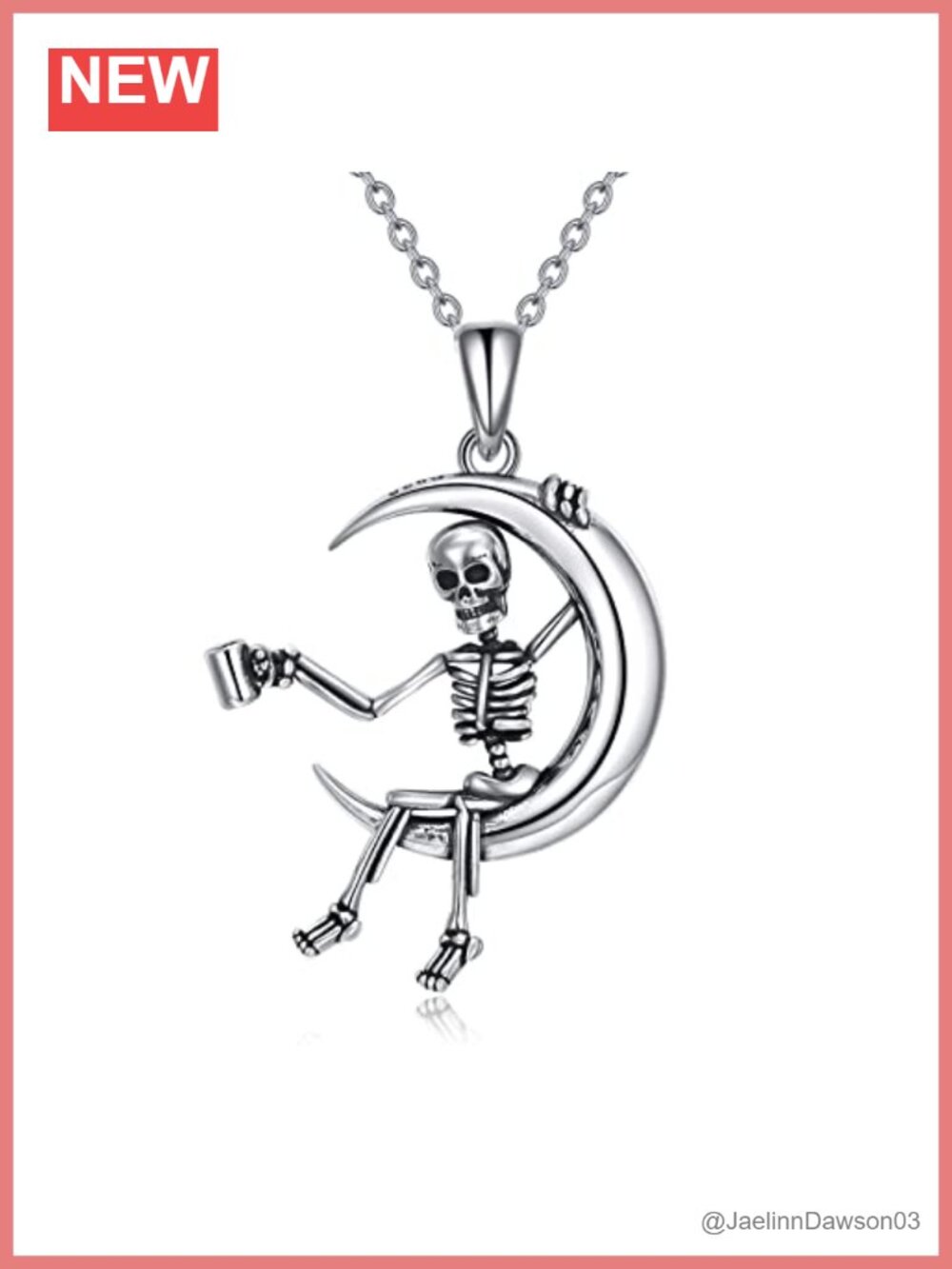 925 Sterling Silver Skeleton Skull Pendant Necklace 18 Inch Chain